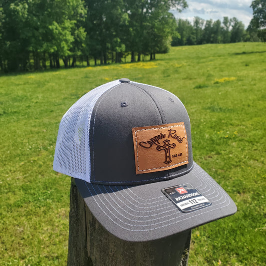 Copper Ranch (Cursive) Over Cross Rectangle Leather Patch Hat