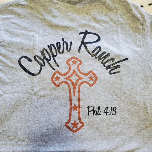 Copper Ranch (cursive) over Cross Short Sleeve T Shirt