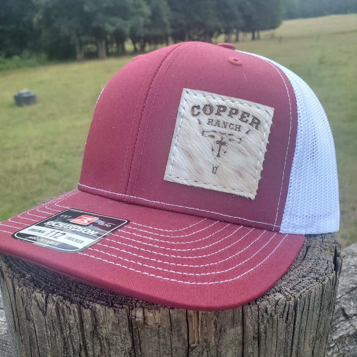 Cooper Ranch Skull w/Cross Cow Hide Patch Hat