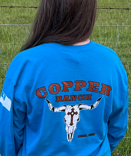Copper Ranch Original Skull w/Cross Long Sleeve T Shirts